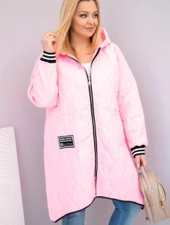 Dámská bunda Plus Size prošívaná s kapucí a sportovními manžetami cukrově růžová