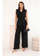 Dámský komplet s vázanou halenkou a širokými kalhotami černý