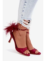 Sandály Na Podpatku S Péřím Bordové Caelina