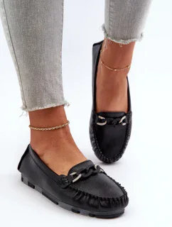 Dámské kožené mokasíny s ozdobou, černá S.Barski