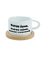 SUPER ŽENA, SUPER MÁMA, MEGA UNAVENÁ. - bílý hrníček makronka 200 ml