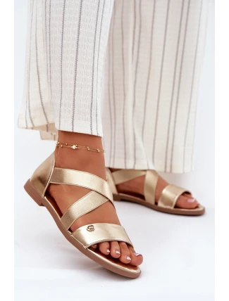 Dámské ploché sandály s elastickými pásky zlaté Marinea