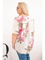 Dámská bavlněná halenka Plus Size s výstřihem do V s květinovým vzorem béžová Dámská bavlněná halenka Plus Size s výstřihem do V s květinovým vzorem béžová