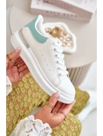 Nízké Dámské Tenisky Na Platformě Z Eko Kůže Bílá-Zelená Nevelena Nízké Dámské Tenisky Na Platformě Z Eko Kůže Bílá-Zelená Nevelena