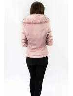 Dámská semišová bunda ramoneska v pudrově růžové barvě s kožešinou (6502) Dámská semišová bunda ramoneska v pudrově růžové barvě s kožešinou (6502)