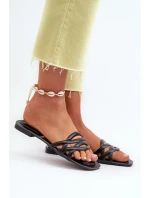 Dámské pantofle z eko kůže na plochém podpatku, černá, Moldela Dámské pantofle z eko kůže na plochém podpatku, černá, Moldela