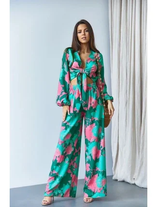 Zelená souprava - zavazovací halenka s široké kalhoty (8175) Zelená souprava - zavazovací halenka s široké kalhoty (8175)