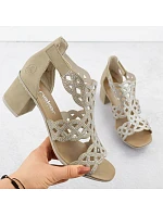 Dámské sandály na podpatku se zirkony v béžové barvě Rieker 64773-61