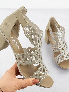 Dámské sandály na podpatku se zirkony v béžové barvě Rieker 64773-61