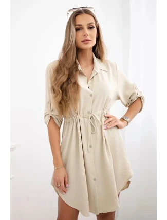 Šaty se zapínáním na knoflíky a zavazováním v pase tmavě béžová