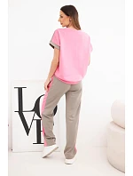 Dámský komplet máslový s oversize mikinou a širokými kalhotami růžový + fango