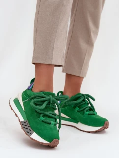 Semišové dámské tenisky na platformě s hrubým šněrováním Artiker 55C0136 zelené