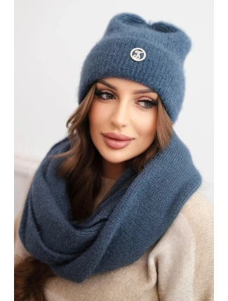Dámská souprava s čepicí a nákrčníkem z měkké džínové pleteniny jeansový