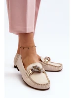 Dámské kožené mokasíny s ozdobou Laura Messi 2761 béžové