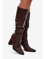 Zateplené dámské kozačky na podpatku s mašlí v hnědé barvě Dariane