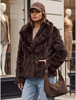 Krátký dámský kožich s širokým límcem, hnědý, FashionStreet TY5906