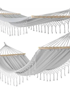 ZAHRADNÍ HOUPACÍ SÍŤ PRO 1 OSOBU 200X100CM S TYČÍ A STŘAPCI MIAMI ŠEDÁ