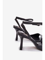 Dámské sandály na jehlovém podpatku z eko kůže - černé Brisora