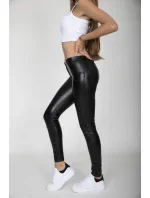 Dámské kalhoty Hugz Black Faux Leather Mid Waist - HUGZJEANS