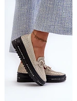 Lesklé kožené dámské mokasíny LR750 zlaté - S.Barski