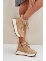 Kožené dámské tenisky trapery s kožíškem na platformě Big Star OO274A330 béžové