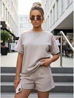 Dámská viskózová souprava s motýlem a šortkami béžová FashionStreet AY1184
