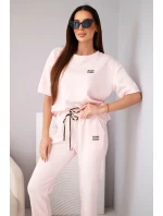 Dámská viskózová souprava s krátkým rukávem a kalhotami s ohrnovaným lemem cukrová růžová