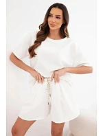 Dámský viskózový komplet máslový s krátkým rukávem a kraťasy s vysokým pasem ecru