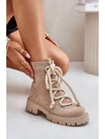 Zateplené boty z eko semiše na zip světlobéžové Caellita Zateplené boty z eko semiše na zip světlobéžové Caellita