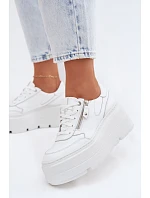 Kožené dámské tenisky na masivní platformě Zazoo N1084 Bílé