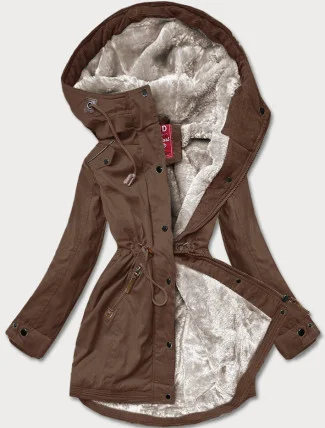 Hnědá dámská zimní bunda parka se vsadkami z eko kůže (2M-21A93) Hnědá dámská zimní bunda parka se vsadkami z eko kůže (2M-21A93)