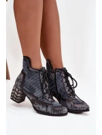 Kožené dámské kotníkové boty na podpatku Maciejka 06989-03 šedé