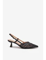 Dámské Plecione Sandály na Podpatku Černé Selinae