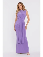 M913 Draped maxi šaty s výrazným pasem a panelem - světle fialové M913 Draped maxi šaty s výrazným pasem a panelem - světle fialové