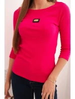 Dámská pruhovaná blůza s 3/4 rukávem a ozdobnou nášivkou malinová