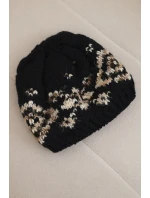 Dámská zimní čepice s norským vzorem a silným pletením K351 černý+tmavě béžový