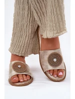 Dámské Pantofle Na Plochém Podpatku S Dekorací S.Barski KV51-013 Zlaté