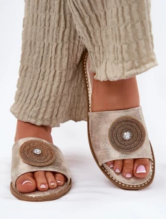 Dámské Pantofle Na Plochém Podpatku S Dekorací S.Barski KV51-013 Zlaté