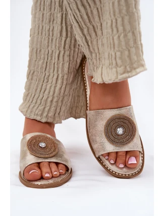 Dámské Pantofle Na Plochém Podpatku S Dekorací S.Barski KV51-013 Zlaté