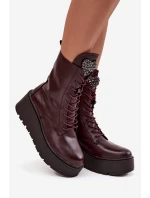 Kožené dámské kotníkové boty s ozdobou vyhřívané bordó Ulrika Kožené dámské kotníkové boty s ozdobou vyhřívané bordó Ulrika