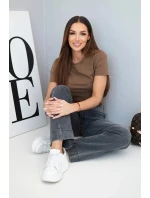 Dámské jeansové kalhoty s rovnými nohavicemi a vysokým pasem grafitové