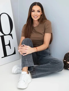 Dámské jeansové kalhoty s rovnými nohavicemi a vysokým pasem grafitové