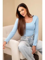Dámská basic blůza s čtvercovým výstřihem a dlouhým rukávem modrá
