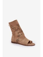 Zazoo 3437 Dámské Semišové Sandály S Holínkou Na Zip Béžové