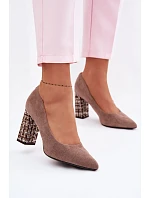 Semišové lodičky na ozdobném podpatku Sergio Leone PB216 světle hnědé