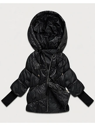 Dámská bunda s pletenými manžetami, oversize, černá (B6078-1)