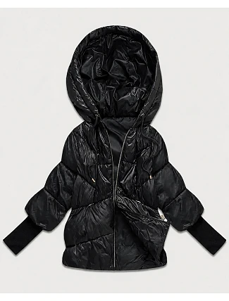 Dámská bunda s pletenými manžetami, oversize, černá (B6078-1) Dámská bunda s pletenými manžetami, oversize, černá (B6078-1)