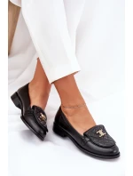 Kožené mokasíny se zlatou ozdobou černé Laura Messi 2927