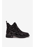 Kotníková obuv z přírodního semiše na nízkém podpatku D&A CR52-713 Černo-hnědé