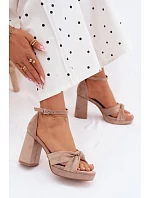 Dámské sandály na podpatku z imitace semiše tmavě béžové Rosetta